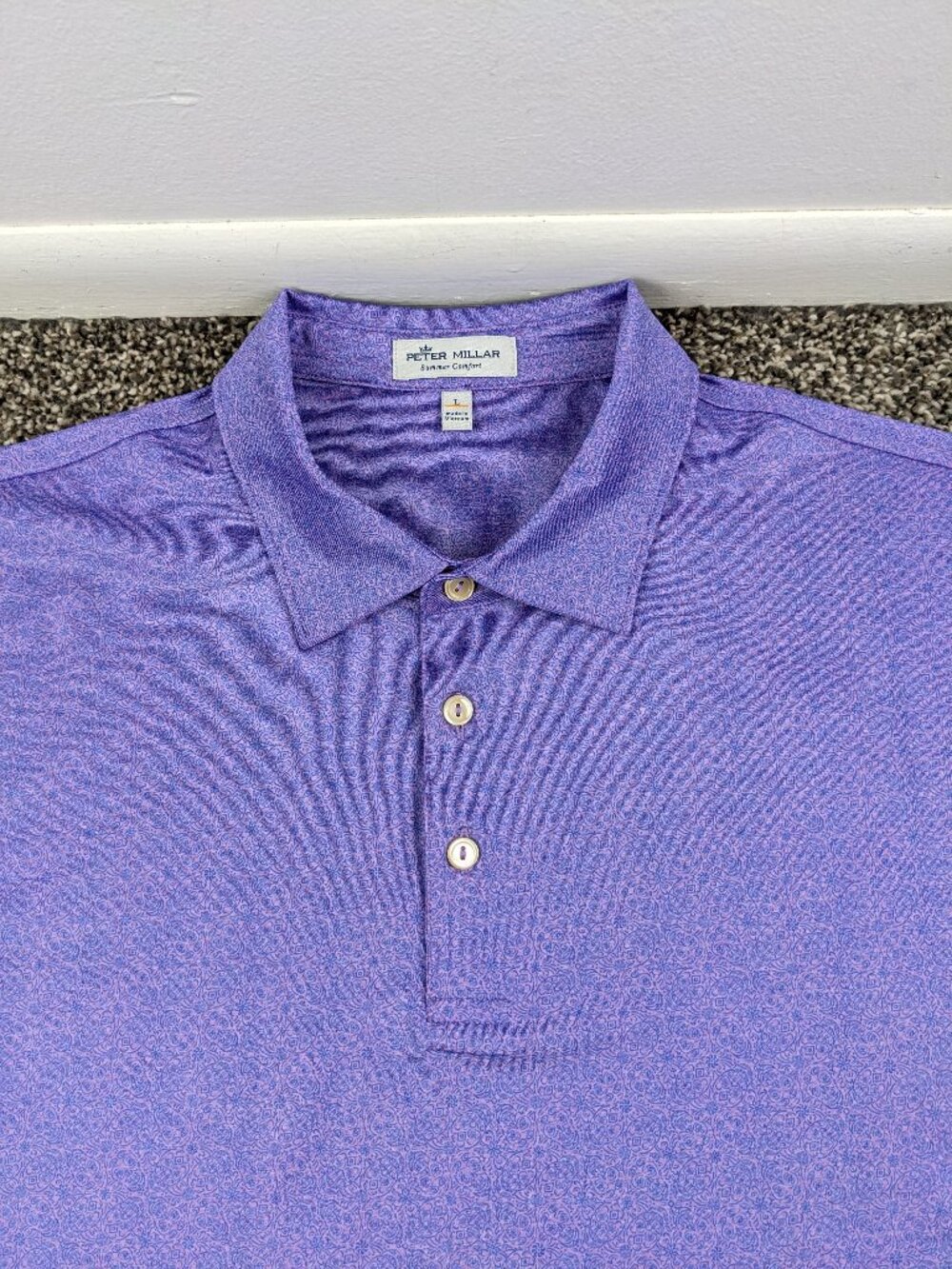2021 Peter Millar Polo Shirt Summer Comfort AOP Skulls Purple Mens Large